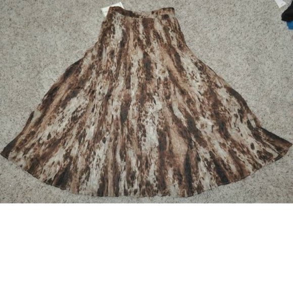 Womens Midi Skirt Brown Animal Print Small Elastic Waist Crinkled Requirements - Picture 1 of 3
